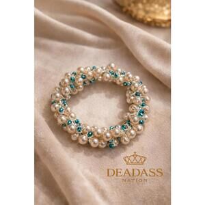 Deadass Nation Pearl & Teal Beaded Statement Bracelet